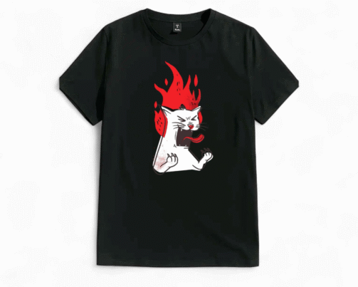 تیشرت طرح گربه آتیشی