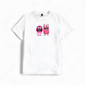 تیشرت نخی طرح هیولاهای صورتی