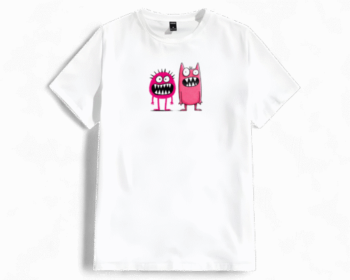 تیشرت نخی طرح هیولاهای صورتی