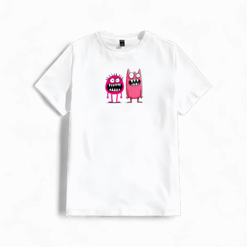 تیشرت نخی طرح هیولاهای صورتی