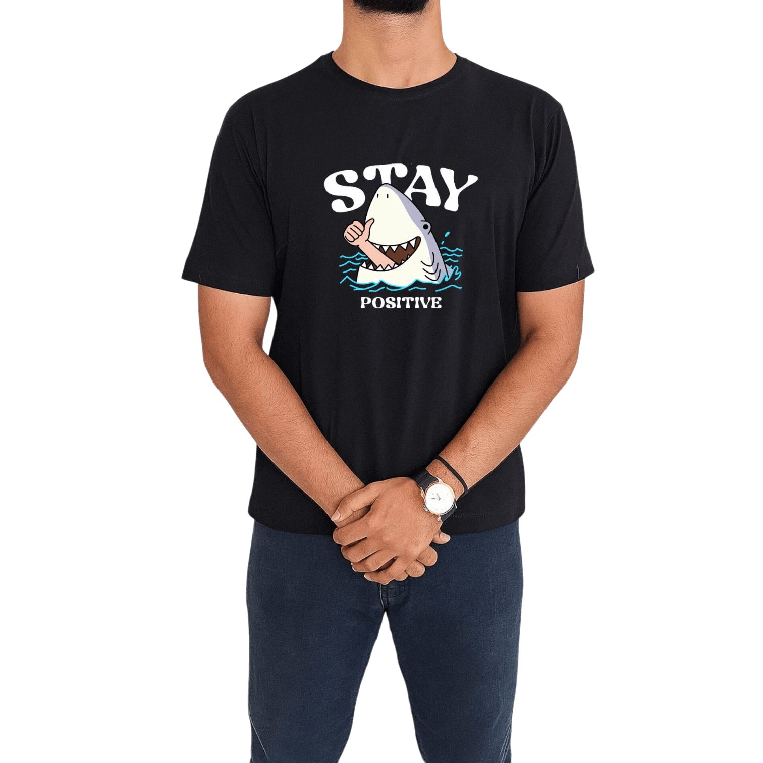 تیشرت نخ پنبه با طرح کوسه Stay Positive - Image 2