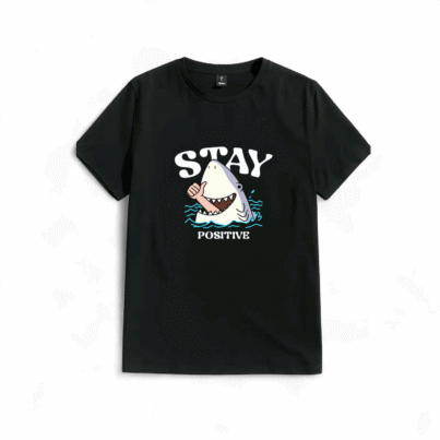 تیشرت نخ پنبه طرح کوسه Stay Positive مشکی