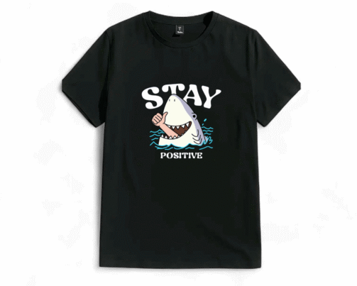 تیشرت نخ پنبه طرح کوسه Stay Positive مشکی