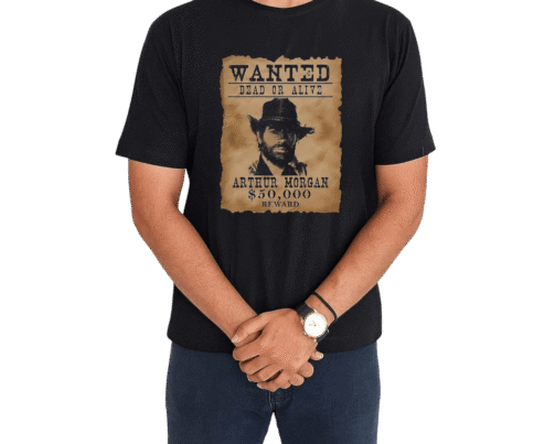 تیشرت مشکی با طرح پوستر تحت تعقیب آرتور مورگان از بازی Red Dead Redemption 2 تن خور