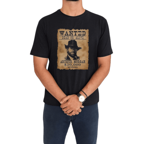 تیشرت مشکی با طرح پوستر تحت تعقیب آرتور مورگان از بازی Red Dead Redemption 2 تن خور
