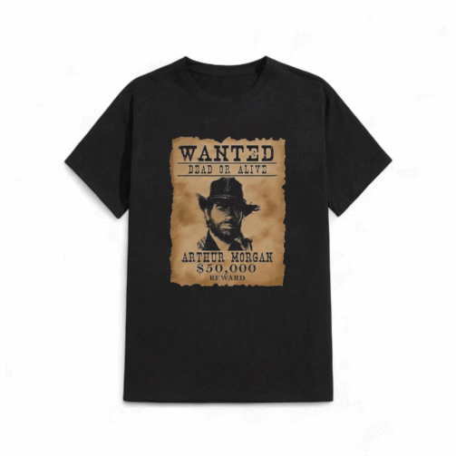 تیشرت رد دد مشکی با طرح پوستر تحت تعقیب آرتور مورگان از بازی Red Dead Redemption 2